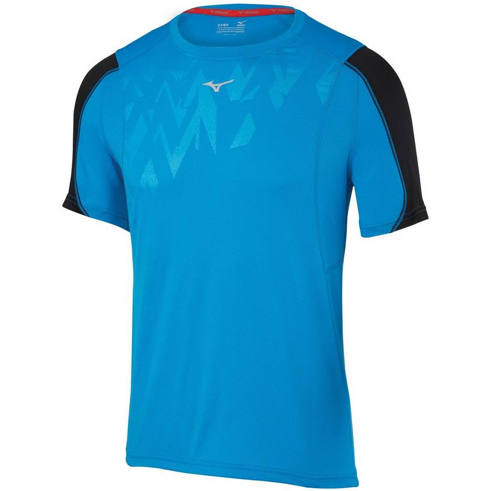 Camiseta Mizuno Running Alpha Vent - Homem - Azuis/Pretas - PJMNF7643